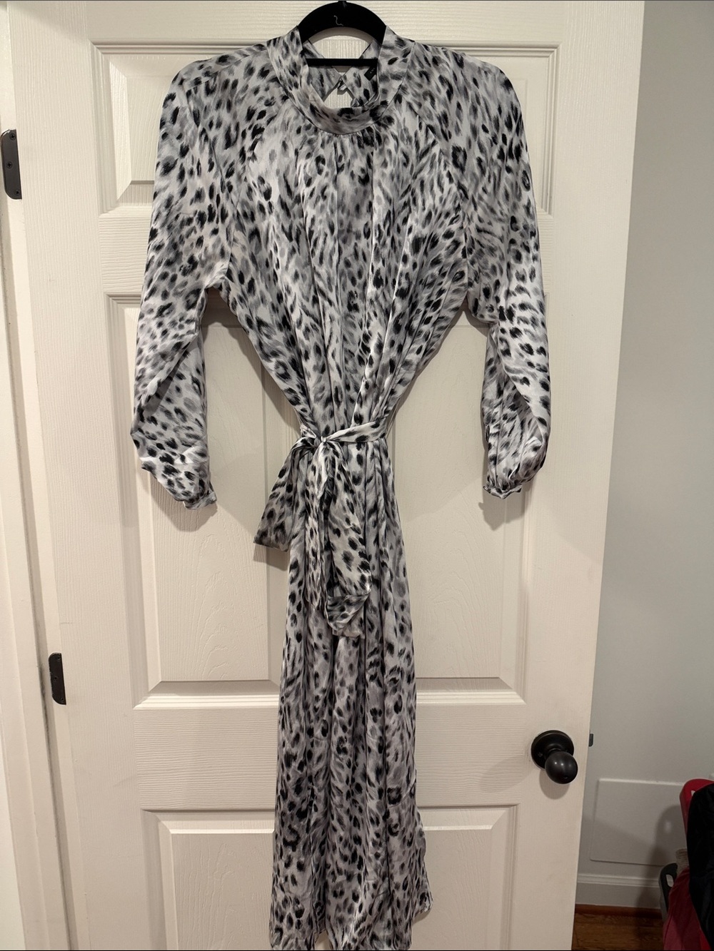 Ann Taylor Black and White Leopard-Print Tie-Waist Maxi Dress